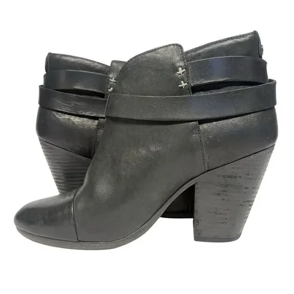 Rag & Bone Harrow Heeled Ankle Black Leather Boots Booties Women’s Size 40 / 10 - Picture 6 of 9